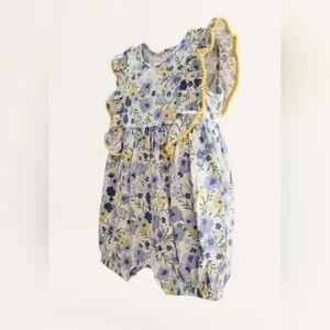 Simplee Kids Floral Blue and Yellow Kids Romper Sz 9-12M
